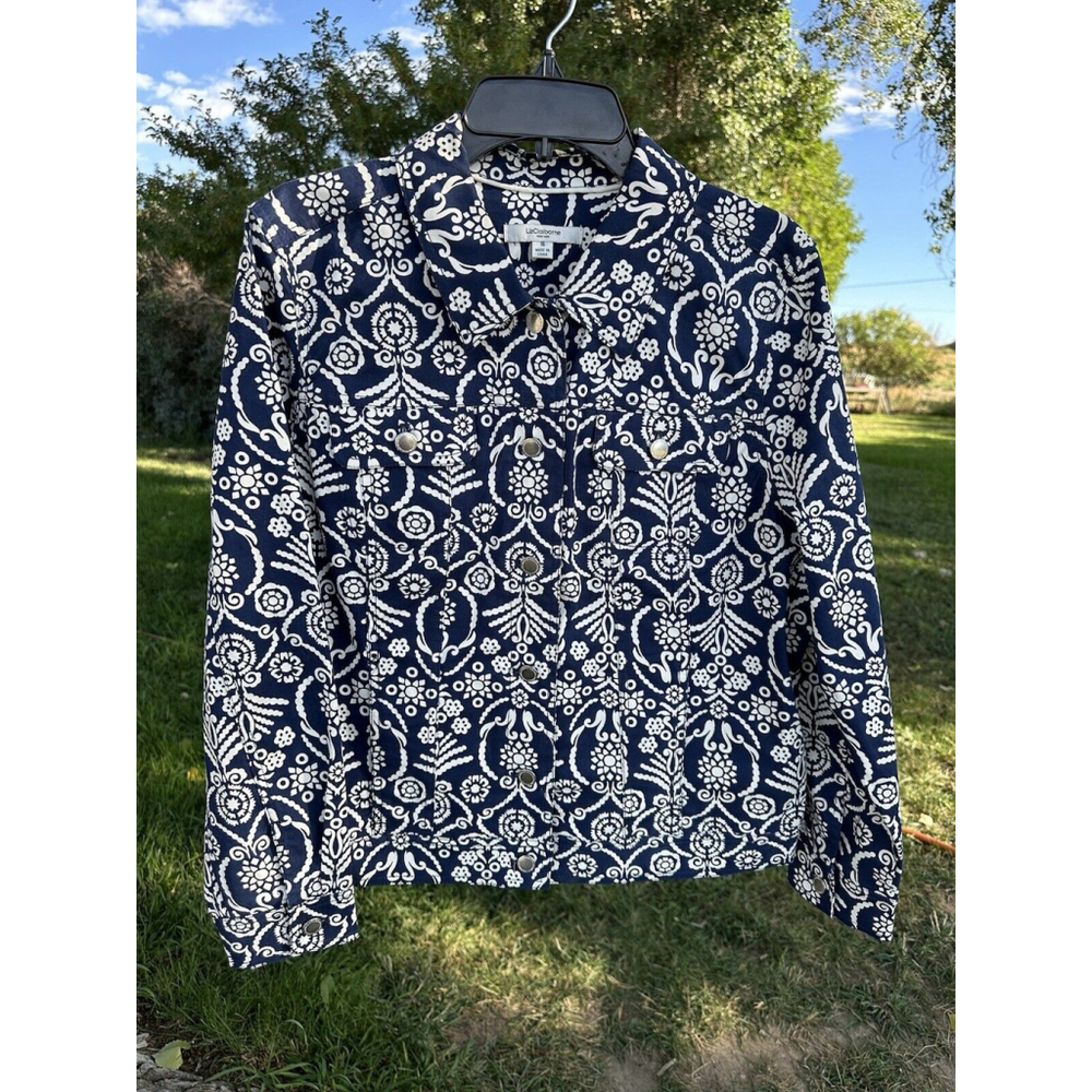 Liz Claiborne Jacket Women 16 Long Sleeves Blue & White 4 Pockets Business